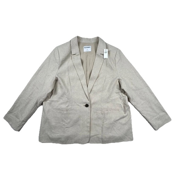 Old Navy Jackets & Blazers - Old Navy Blazer Womens XL Linen Blend Taylor Fitted Rayon Beige Wheat Career